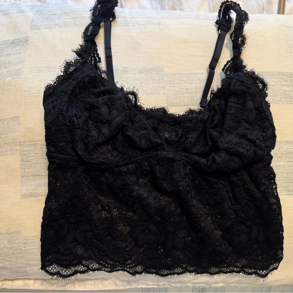 Aerie Black Floral Lace Longline Bralette